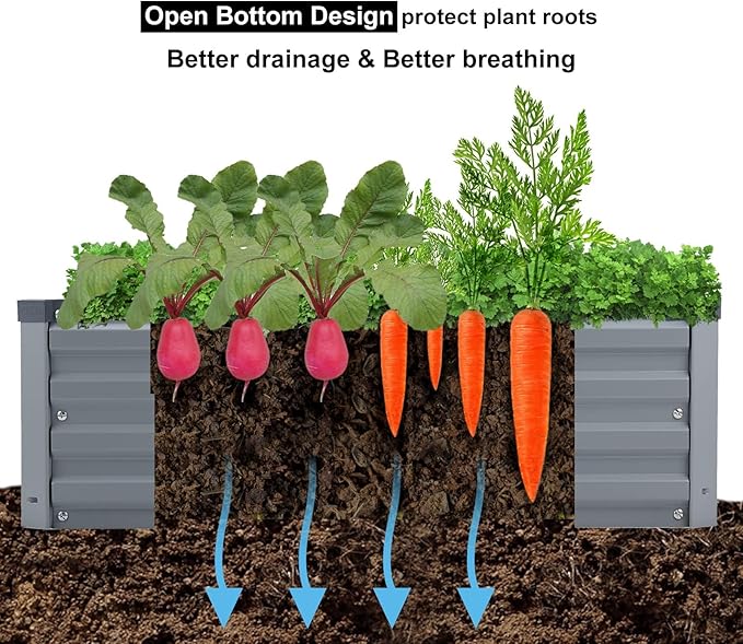 3 Pack 6x3x1FT Galvanized Raised Garden Beds Kit Outdoor Metal Gardening Planter Box for Vegetable Elevated Flower Herbs,Gray