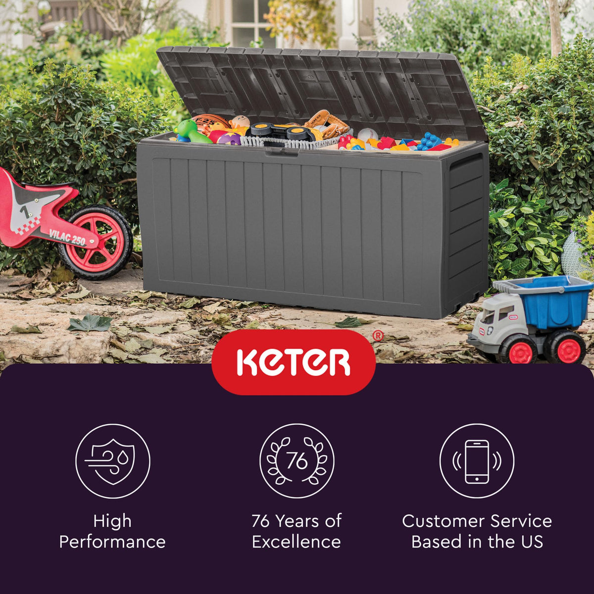 Marvel 71 Gal Outdoor Storage Box for Patio and Pool Accessories