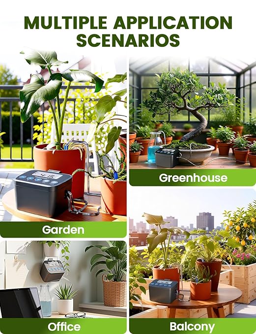 Automatic Watering System for Potted Plants, Drip Irrigation Kit System, Plant Self Watering Devices for Office Patio Greenhouse GrowTent, with Programmable Water Timer