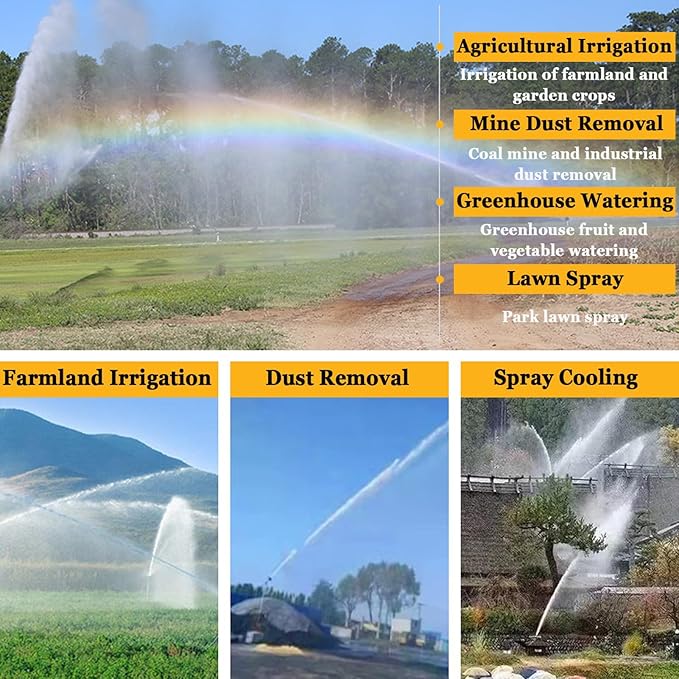Farm Irrigation Sprinkler, Adjustable Watering Spray, 360° Large-Area Watering Spray, Irrigation Watering Sprinkler for Farms Orchards Tea Gardens Forestry Lawn
