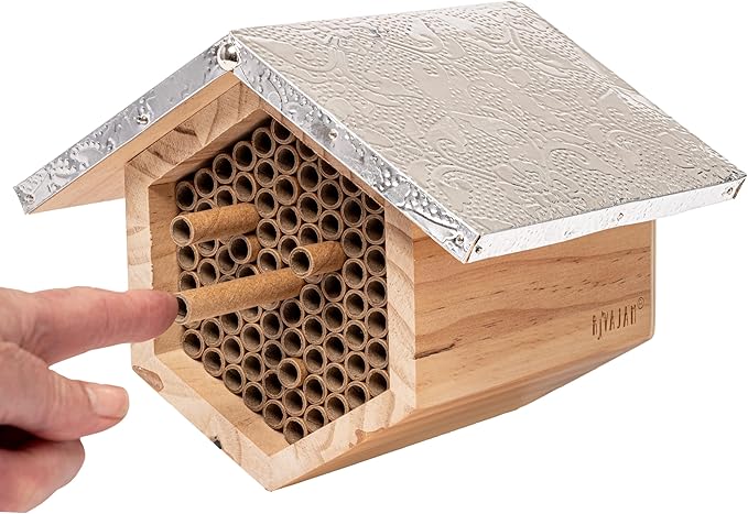 Rivajam Beekeeper Pro Mach II Mason Bee House - Strong + Waterproof Bee Hotel & Insect Habitat - Replaceable Mason Bee Tubes Filled Bee Houses for The Garden - Pollinator House Gardening Gifts