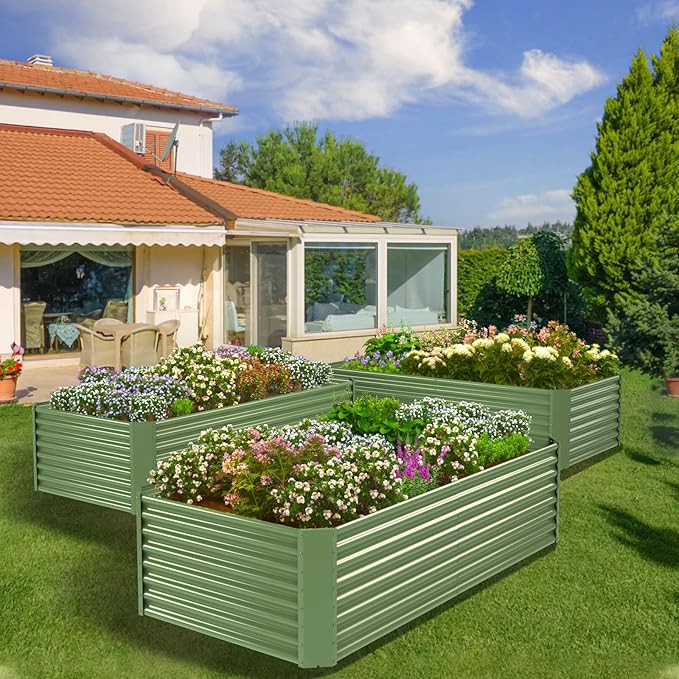FRIZIONE 8FT(L)×4FT(W)×2FT(H) Raised Garden Bed Outdoor for Flower, Garden Planter Box for Vegetable, Raised Garden Beds for Herb, Succulent, Light Green
