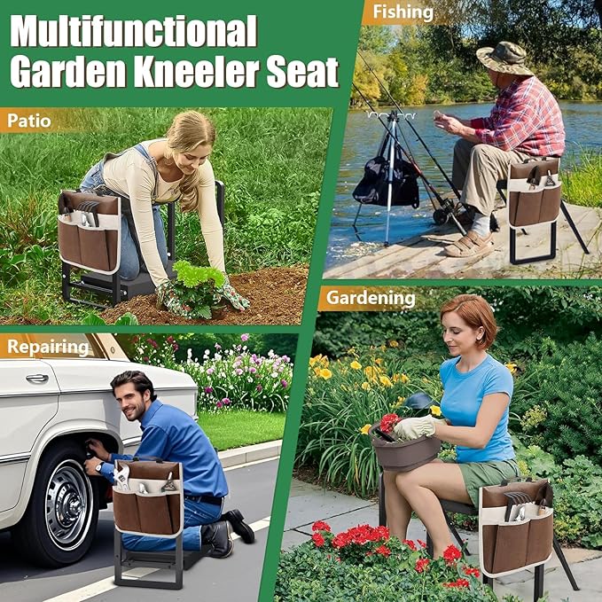seasky Foldable Garden Kneeler and Seat, Anti-Tipping Gardening Bench Widened Thick Soft Kneeling Pad,Heavy Duty Gardening Stool with Garden Tool Bag, Gardening Gift for Women(Without Gloves)
