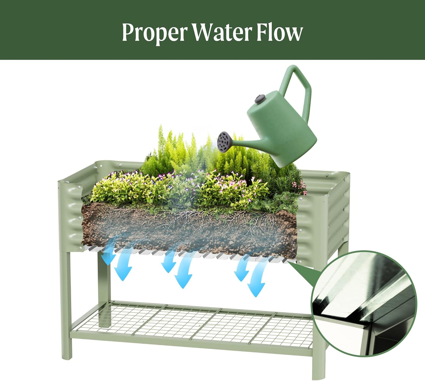 Elevated Raised Garden Bed-V Series, 2' x 8' Garden Beds with Legs & Storage Rack for Patio Porch, 1400 Lbs Weight Capacity, Outdoor Planter Boxes for Gardening Herbs Vegetables Flowers, Pearl White