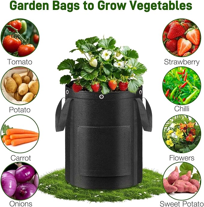 4 Pack Potato Grow Bags 15 Gallon with Harvest & Visible Window Thickened Garden Bags to Grow Vegetables with Handles & Metal Grommets for LST, Fabric Pots for Growing Carrots, Tomatoes, Onions