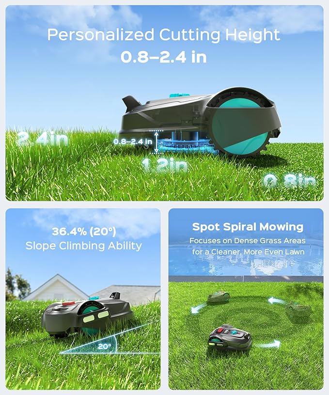 New M800Plus Robot Lawn Mower, GPS & 3D Vision, APP Control, Obstacle Avoidance, Auto-Charging, Bow-Shaped Mowing for Lawns up to 8611 sq.ft (1/5 Acre), with 32.8 ft Magnetic Stripe