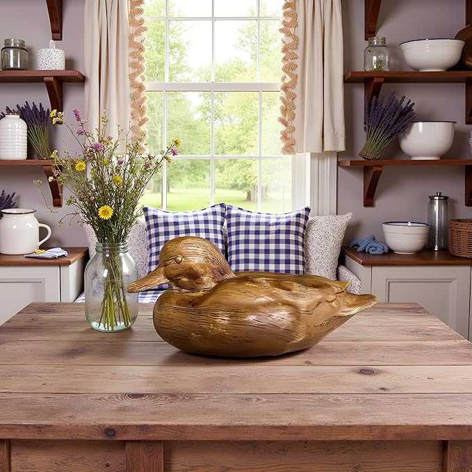 Duck Statue Home Decor Knick Knacks Duck Sculpture Hand Carved Shelf Decor for Home, Office Desk Cute Animal Figurine Unique Gift for Holidays Housewarming (Brown)