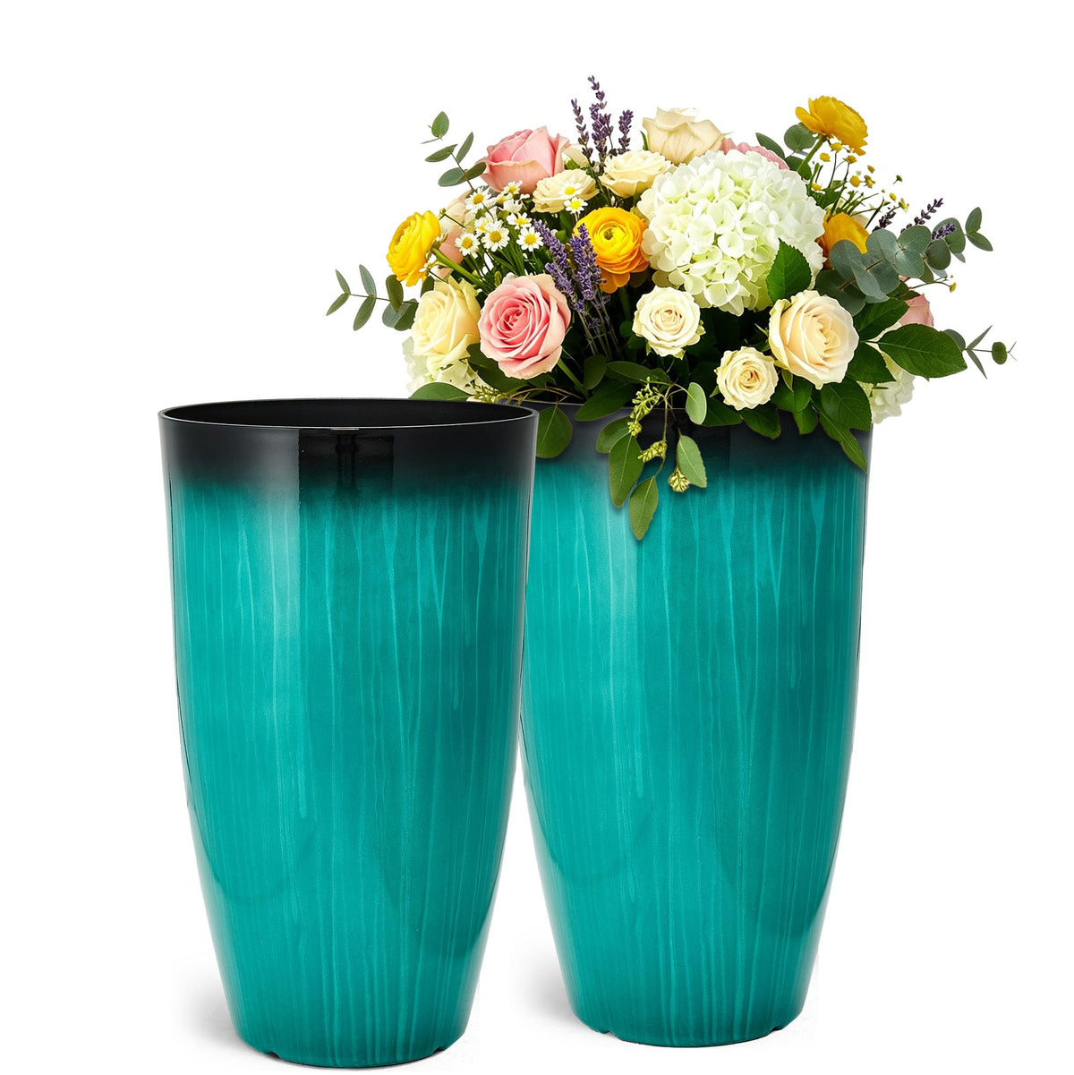 Autodaya 24" Faux Ceramic Large Planters for Outdoor Plants (24"-turquoise Teal)