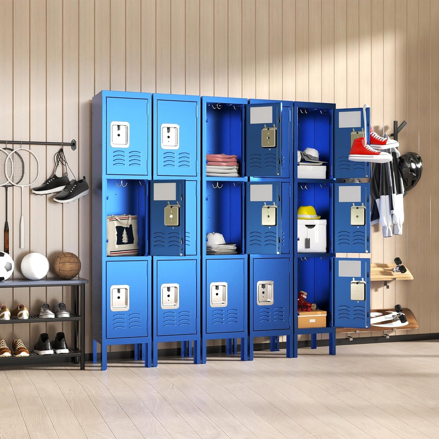 Metal Lockers for Employees, Storage Employee Locker, Storage Lockers with Shelves Steel Cabinet for Home (Blue, 3 Door)