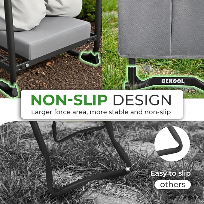 Garden Kneeler and Seat with Upgraded Wide & 3" Thick Kneeling Pad, Heavy Duty Garden Stool with 2 Large Tool Bags, Portable Bench for Weeding, Gardening Gifts for Women, Men, Seniors, Grey