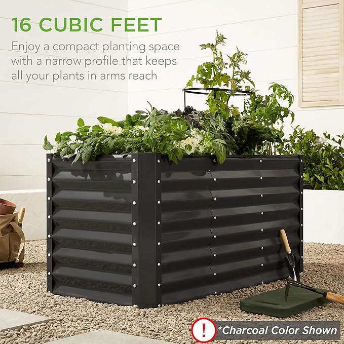 Best Choice Products 4x2x2ft Outdoor Metal Raised Garden Bed, Deep Root Box Planter for Vegetables, Flowers, Herbs, 119 Gallon Capacity, 100% Non Toxic Materials - Dark Green