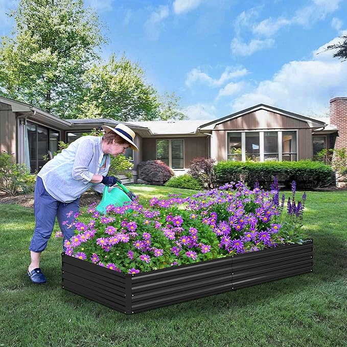 8x2x1ft(2 Pack) Galvanized Raised Garden Bed,Outdoor Planter Box Metal Patio Kit Planting Bed for Vegetables Flowers Herb,Black