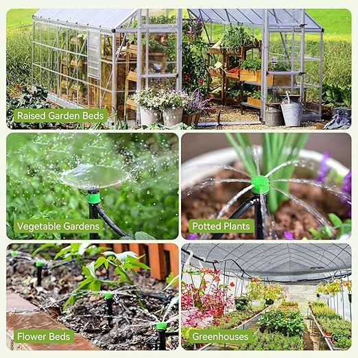 Drip Irrigation System for Garden, Adjustable Drip Irrigation Kit with Drip Emitters, 5/16" & 1/4" Irrigation Tubing & Barbed Fittings for Raised Beds, Lawn