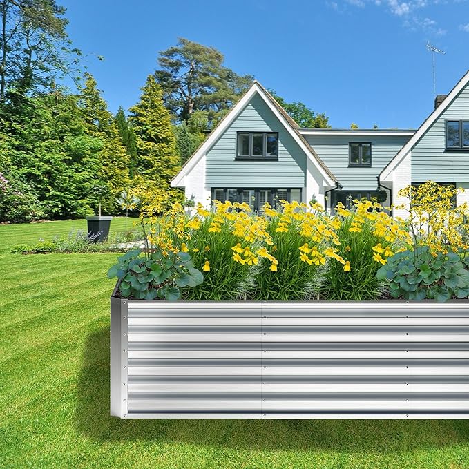 6x2x2FT Galvanized Raised Garden Bed,Planter Raised Beds-Metal Garden Box,Large Plant for Outdoor Planting, Vegetables Bed,Flower,herb-Silver