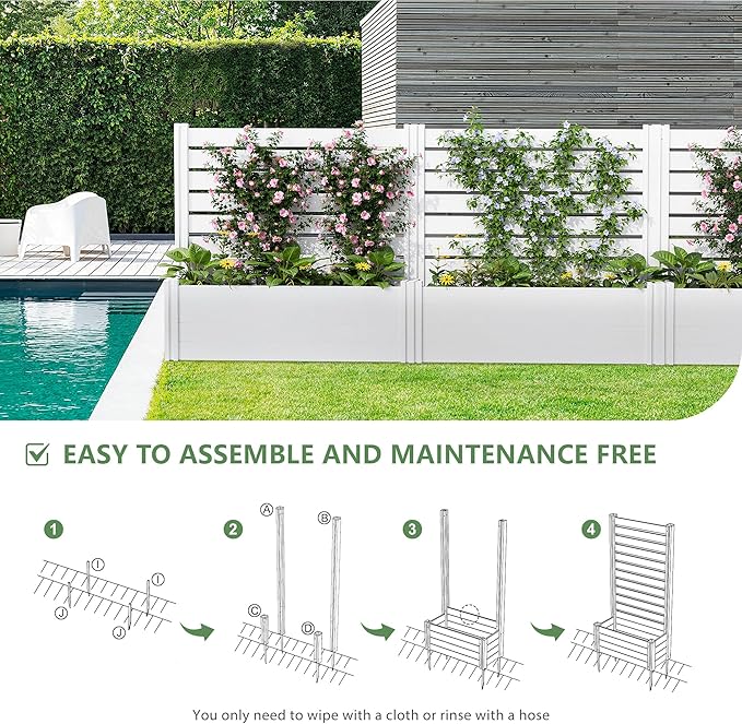 Casaphoria Raised Garden Bed with Trellis, 47"x47"x16" Planter Box with Open Bottom for Gardening Vegetables & Vines and Climbing Plants, White