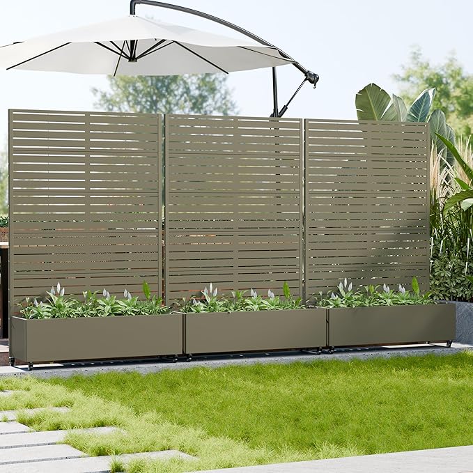 Casaphoria Metal Raised Garden Bed with Trellis and Wheels, 72"x47"x16" Planter Box for Climbing Plants, Vegetables & Vines, Features Drainage Holes and Privacy Screen, Green-Louvered