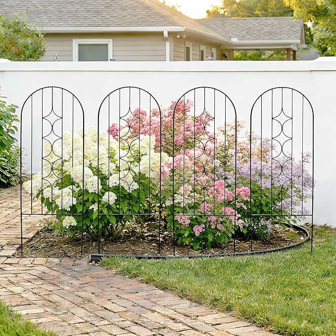 4 Pack Arched Metal Garden Trellis for Climbing Plants 45" H x 15.9" W, Rustproof Iron Trellis with Decorative Scrollwork, Perfect for Roses, Vines, and Flower Beds