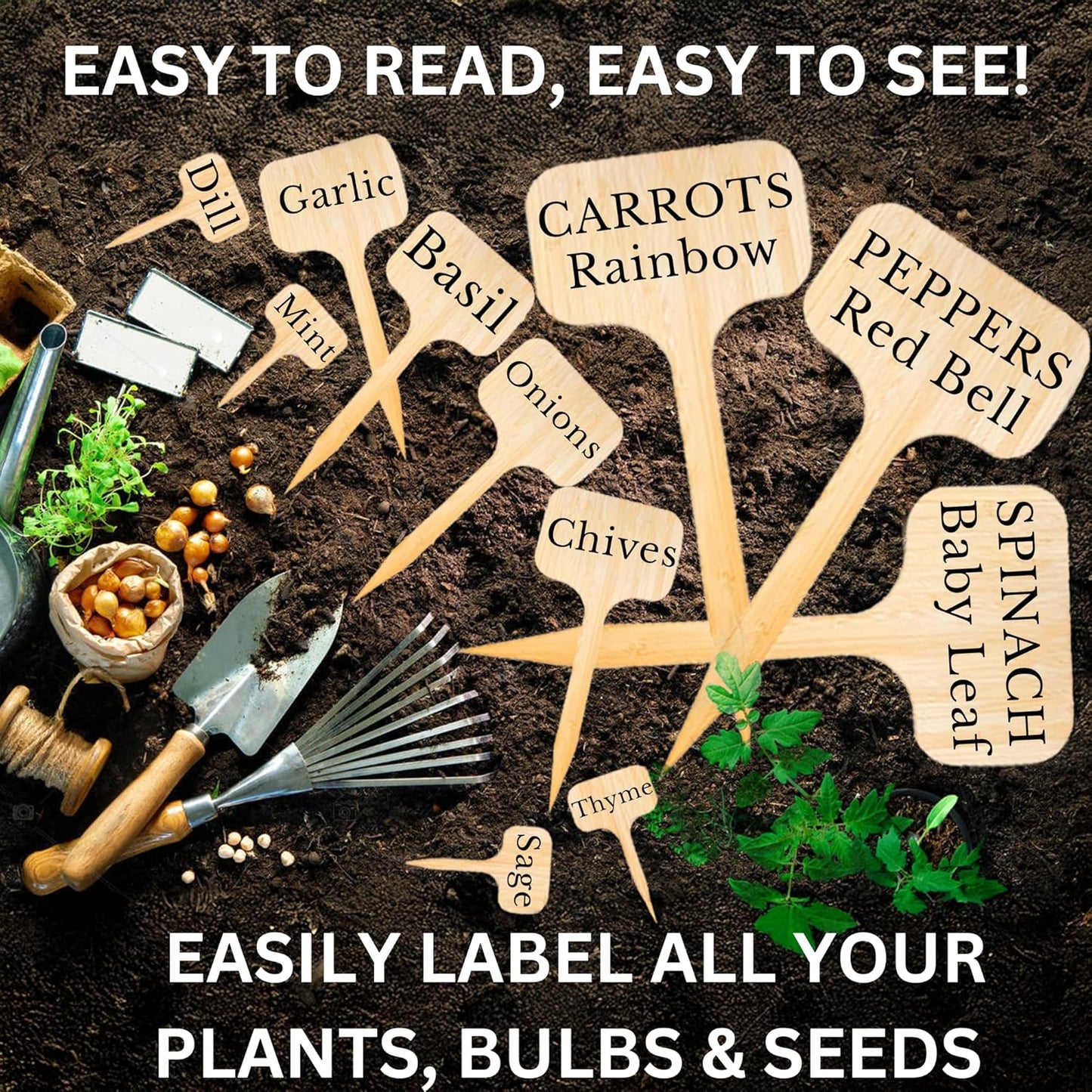 100 Pack 4.5 Inch Tall Plant Labels Garden Markers Plant Name Tags for Flowers, Herbs, Vegatables, Seeds, Bulbs Easy to See Writing Area with Full Size Marker