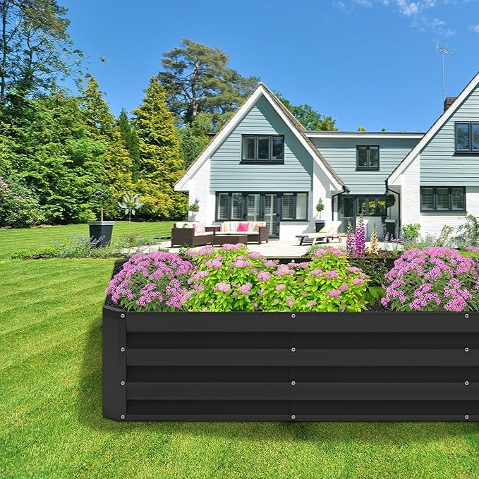 2PCS 8x2x1FT Galvanized Raised Garden Bed,Planter Raised Beds-Metal Garden Box,Large Plant for Outdoor Planting, Vegetables Bed,Flower,herb-Black