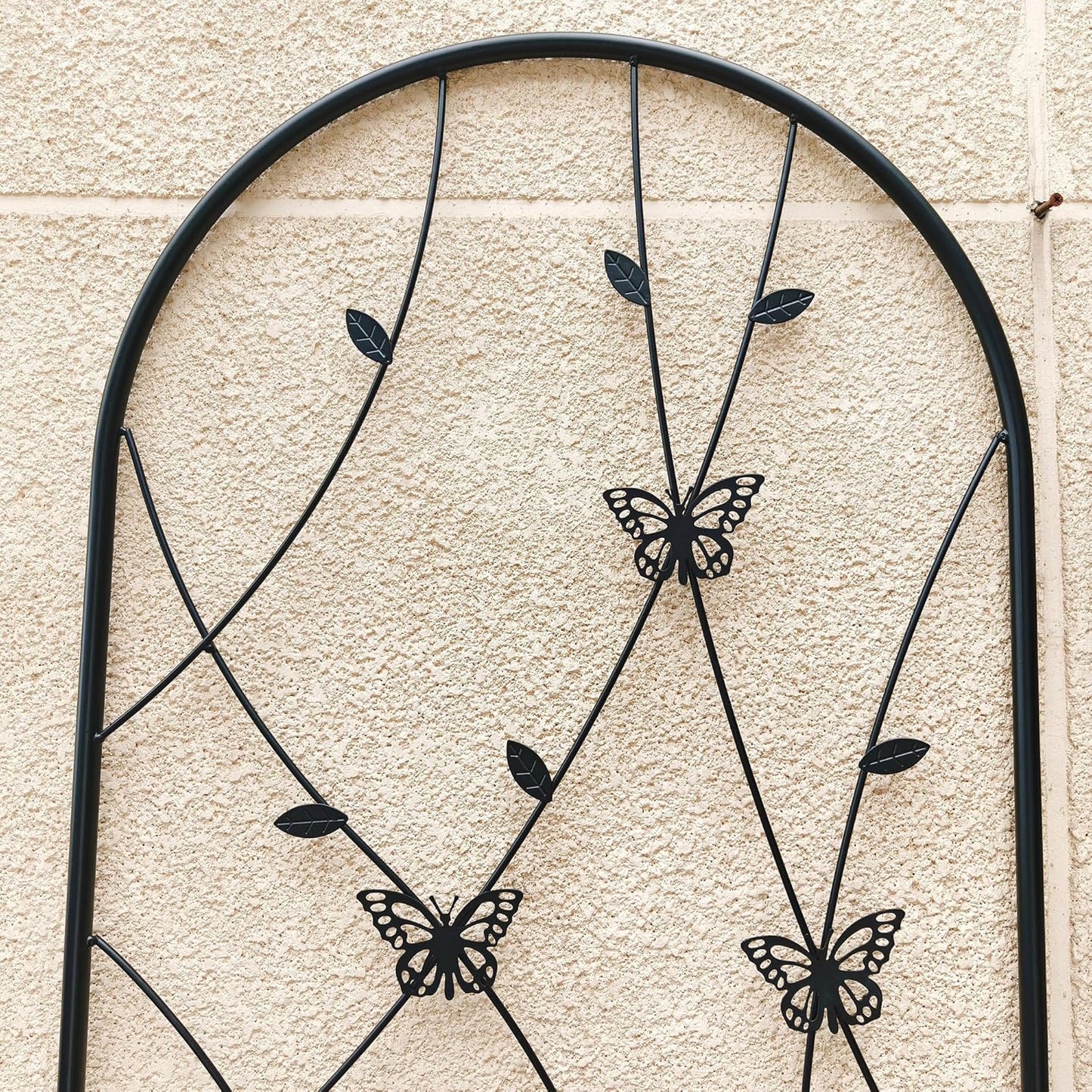 2 Pack Metal Garden Trellis 86.7" Tall Outdoor Climbing Plant Support for Roses, Flowers, Rustproof Durable Black Galvanized Tube, Lawn Garden Fence Decor Screen (2, Black flutter-86.7" H)