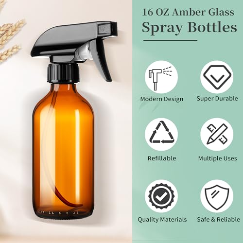 Amber Glass Spray Bottles 8oz Brown Glass Spray Bottles 3 Pack (3 Count)