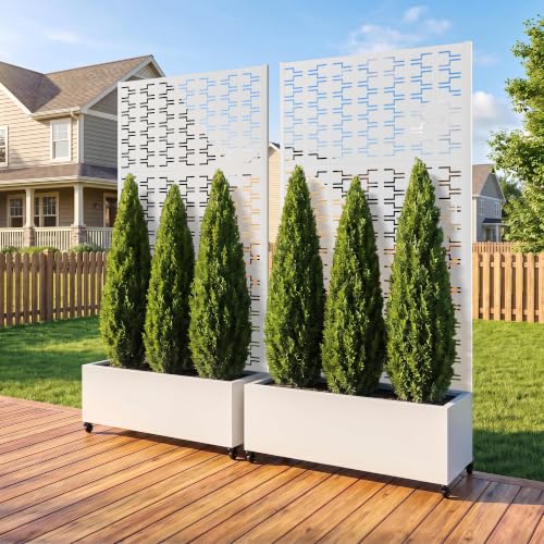 Metal Raised Garden Bed with Trellis (White Brick / 71"x35")