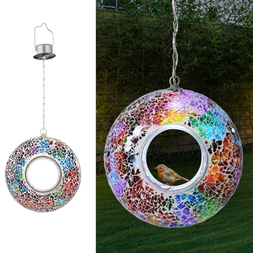 Bird Feeder Fly Through Mosaic Solar Birdfeeder for Garden Decor (Multi)
