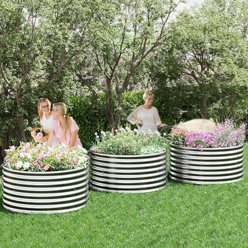 4 Pack 2x2FT Round Corrugated Galvanized Steel Raised Garden Bed Outdoor (4 Count)