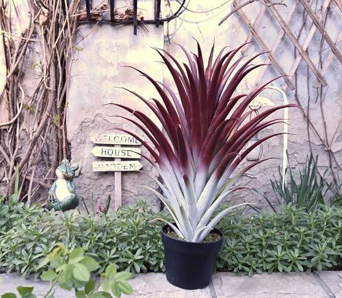 Hyper Realistic Big Red Artificial Aloe Vera Plant 26 Inches Tall. Large Faux Agave in Matte Black Pot