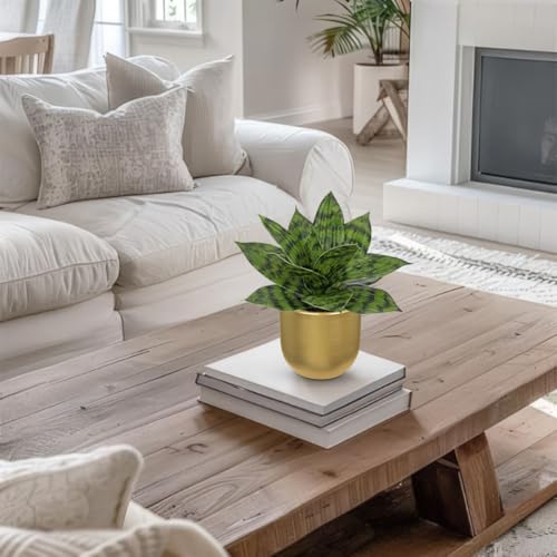 Artificial Snake Plants 9" Faux Agave Succulent Plant Potted in Gold Pot Fake Sansevieria Aloe Tropical Plant for Desk Modern Office Home Bathroom Indoor Outdoor Decor