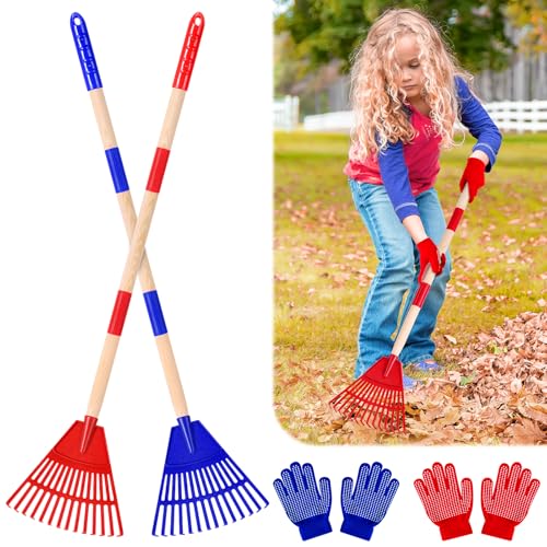 2 Pcs 35'' Kids Rakes for Leaves (4 Count)