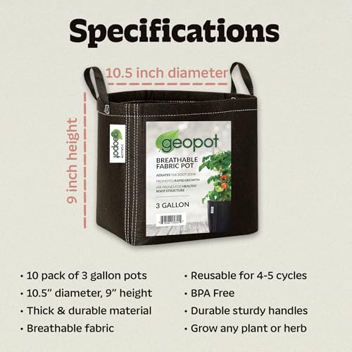 3 Gallon Fabric Grow Bags with Handles for Vegetables (10 Count)
