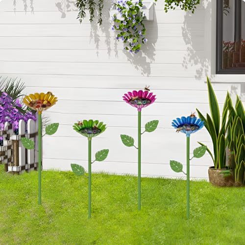 4 Pack Bee Watering Station Butterfly Water Feeder Cup with Flower Design Bee Bath Bowl Bird Bee Watering Cups for Outdoor Yard Garden Decor (4 Count)