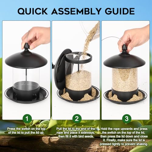 Metal Bird Feeders for Outdoors Hanging (Black)