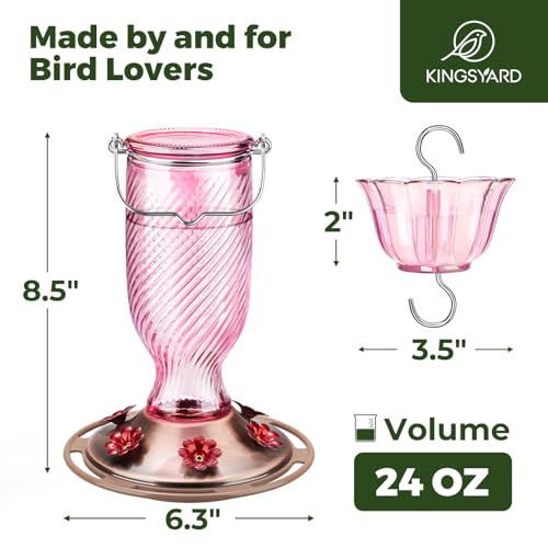 24 Oz Glass Hummingbird Feeder for Outdoors