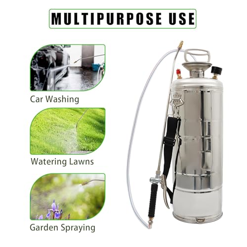 2 Gallon Stainless Steel Sprayer Hand Pump Sprayer with Pressure Gauge Valve Adjustable Nozzle for Gardening Lawn and Cleaning