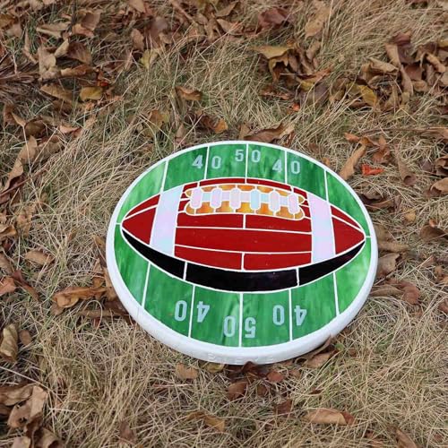 MSS007 Tiffany Style Stained Glass Mosaic Decorative Stepping Stone for Patio Yard Pathway Décor (12" Round / Football)