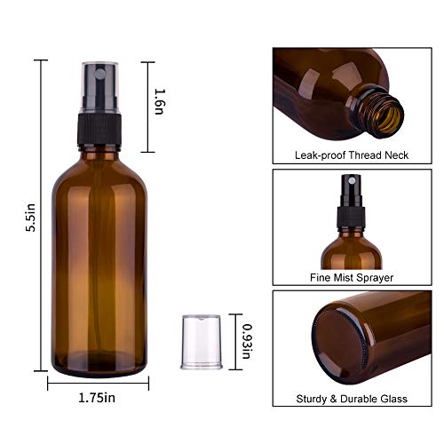 4oz Amber Glass Spray Bottles for Essential Oils (4 Count)