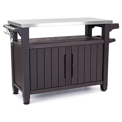 Outdoor Rolling Table Cart for Food Prep (Brown)