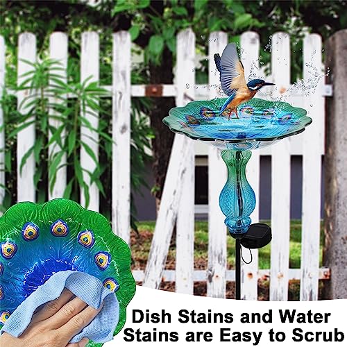 Blue Peacock Ground Stake Solar Bird Feeder for Outside