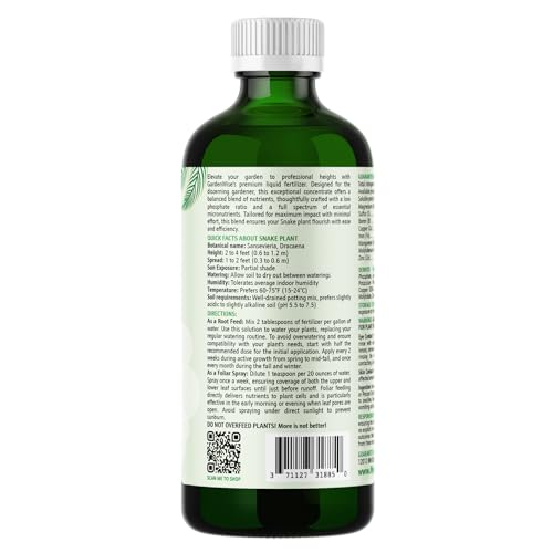 3-1-2 Liquid Fertilizer Concentrate with Micronutrients - Ideal Snake Plant Food for Sansevieria (Dracaena trifasciata), Indoor Plant Care (8 OZ) (8 Fl Oz)
