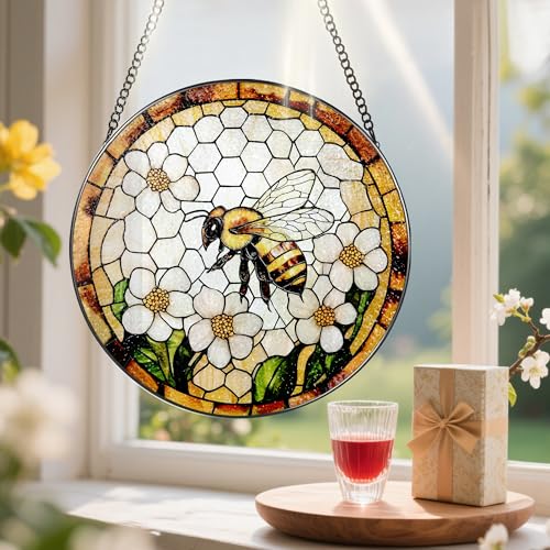 Bee Wildflowers Stained Glass Suncatcher