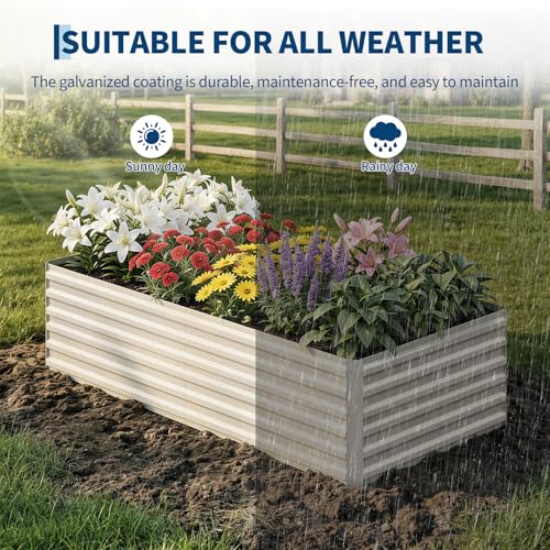 8x4x2ft Galvanized Raised Garden Bed Outdoor (Beige-rect. / 8x4x2ft)