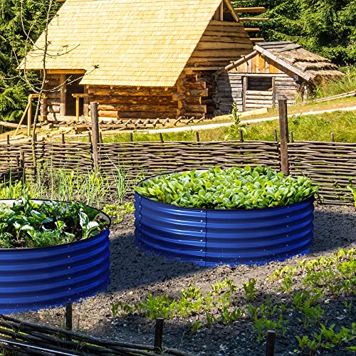 17" Tall 42" Round Blue Raised Garden Bed Kit