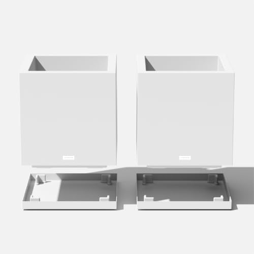 Block Series Cube Planter & Drip Tray (White / Small - 2 pack with saucers)