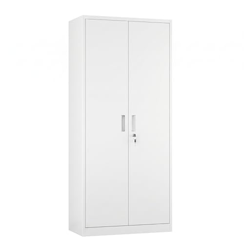 71 Inch Lockable Metal Storage Cabinet (White / 15.75"D x 31.50"W x 70.87"H)