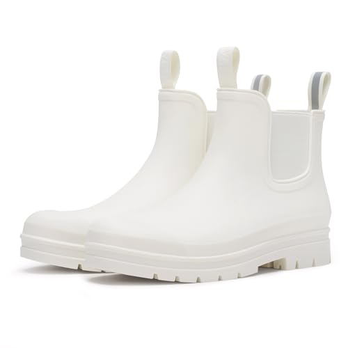 Women's Short Rain Boots Waterproof Ankle Chelsea Boots (9 / White)