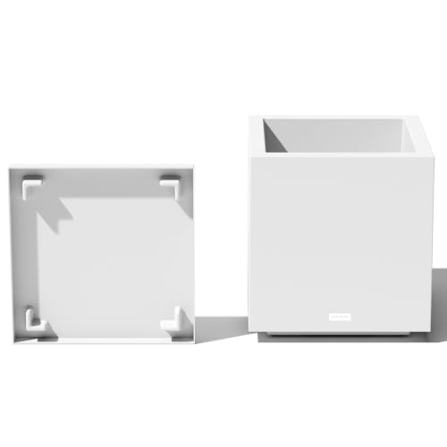 Block Series Cube Planter & Drip Tray (White / Small - with saucer)