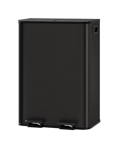 2 x 8 gal Stainless Steel Double Trash Can with Lid for Kitchen (Matte Black / 2 x 8 gallon)