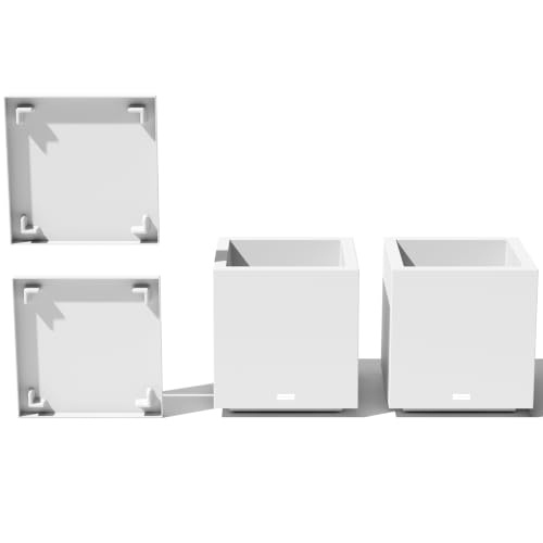 Block Series Cube Planter & Drip Tray (White / Small - 2 pack with saucers)